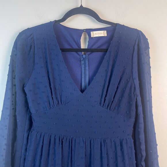 Altar'd State Dress Women's Small Navy Blue Swiss Dot Empire Waist Tiered Ruffle - Picture 3 of 10